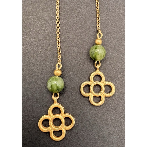 Vintage 1979 Avon Florette Lariat Necklace Gold Tone & Faux Jade Stone Beads 34" - Picture 3 of 5